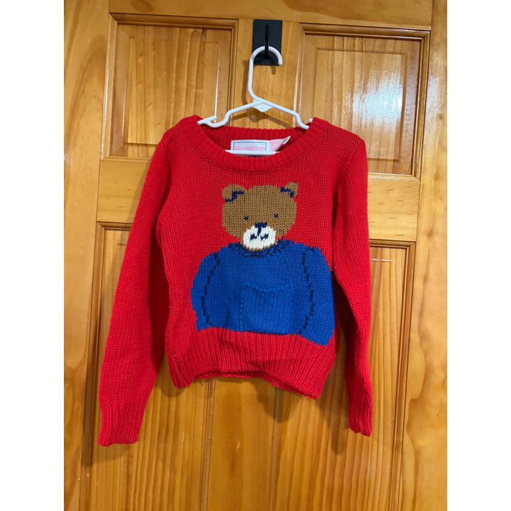 Vintage The Eagle’s Eye Red Knit Teddy Bear Sweater Kids Made in Korea Size 6